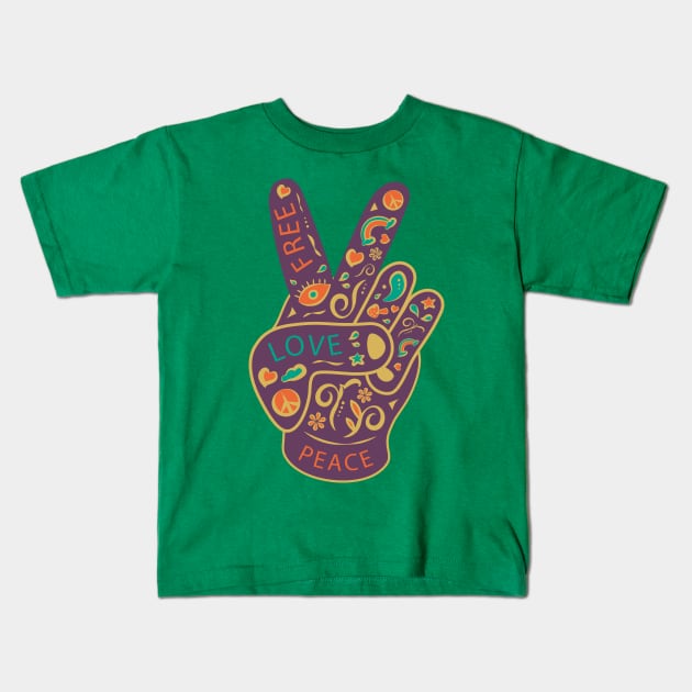 Peace Hand Kids T-Shirt by Mako Design 